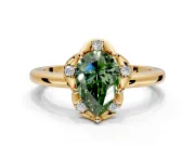 Floral Frame Engagement Ring Setting for Fancy Green Pear-Shaped Center with Accent Clusters and Prong Head in Yellow Gold