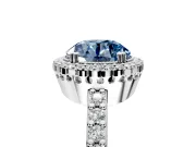 Halo Engagement Ring Setting for Fancy Blue Round Cut Center with Inner Milgrain Border and Prong Head in Sterling Silver