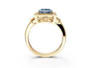 Halo Engagement Ring Setting for Fancy Blue Princess Cut Center with Milgrain Rim, Pave Band and Prong Head in Yellow Gold