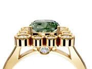 Cluster Halo Engagement Ring Setting for Fancy Green Cushion Cut Center with Milgrain Bezel Accents and Prong Head in Yellow Gold