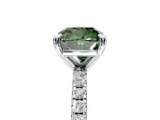 Solitaire Engagement Ring Setting for Fancy Green Cushion Cut Center with Fine Pave Narrow Band and Prong Head in Sterling Silver