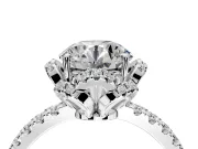 Halo Engagement Ring Setting for Round Cut Center with Openwork Halo, Pave Band and Prong Head in Sterling Silver
