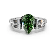 Channel-Set Engagement Ring Setting for Fancy Green Pear-Shaped Center with Baguette Band and Prong Head in Sterling Silver