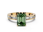 Solitaire Engagement Ring Setting for Fancy Green Emerald Cut Center with Channel Baguette Band and Prong Head in Yellow Gold