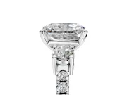 3 Stone Engagement Ring Setting for Radiant Cut Center with Round Cut Side Accents and Prong Head in Platinum