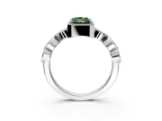Vintage Station Engagement Ring Setting for Fancy Green Radiant Cut Center with Accents and Prong Head in White Gold