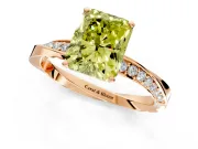 Side Accent Engagement Ring Setting for Fancy Yellow Radiant Cut Center with Accent Shoulders and Prong Head in Rose Gold