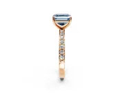 Solitaire Engagement Ring Setting for Fancy Blue Asscher Cut Center with Round Cut Pave Band and Prong Head in Rose Gold