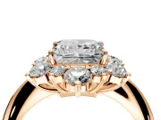 Small-Accent Cluster Halo Engagement Ring Setting for Princess Cut Center with Plain Band and Prong Head in Rose Gold
