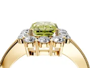 Halo Engagement Ring Setting for Fancy Yellow Radiant Cut Center with Milgrain Channel Band and Prong Head in Yellow Gold