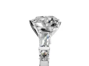 Bar-Set Engagement Ring Setting for Heart-Shaped Center with Tapered Baguette Accents and Prong Head in Platinum