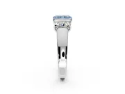 3 Stone Engagement Ring Setting for Fancy Blue Radiant Cut Center with Raised Basket Heads and Prong Head in Platinum