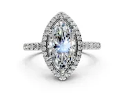 Halo Engagement Ring Setting for Marquise Center with Inner Milgrain Border and Prong Head in Sterling Silver