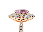 Floral Halo Engagement Ring Setting for Fancy Pink Oval Center with Pave Accents and Prong Head in Rose Gold