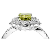 Floral Halo Engagement Ring Setting for Fancy Yellow Emerald Cut Center with Pave Accents and Prong Head in Sterling Silver