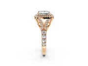 Double Halo Engagement Ring Setting for Princess Cut Center with Narrow Pave Split Shank and Prong Head in Rose Gold