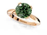 Solitaire Engagement Ring Setting for Fancy Green Round Cut Center with Reverse Tapered Band and Prong Head in Rose Gold