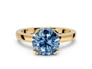 Solitaire Engagement Ring Setting for Fancy Blue Round Cut Center with Plain Band and Flat Tab Prong Head in Yellow Gold