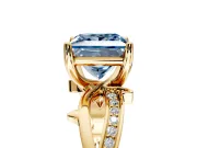 Solitaire Engagement Ring Setting for Fancy Blue Princess Cut Center with Pave and Plain Crossover Band and Prong Head in Yellow Gold