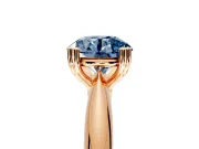 Solitaire Engagement Ring Setting for Fancy Blue Round Cut Center with Reverse Tapered Band and Prong Head in Rose Gold