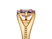 Solitaire Engagement Ring Setting for Fancy Pink Emerald Cut Center with Milgrain Cathedral Band and Prong Head in Yellow Gold