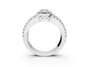 Halo Engagement Ring Setting for Emerald Cut Center with Wide-Open Pave Split Shank and Prong Head in Sterling Silver