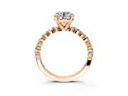 Solitaire Engagement Ring Setting for Round Cut Center with Alternating Size Accents and Prong Head in Rose Gold