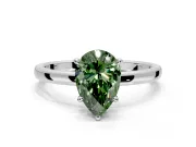 Hidden Halo Engagement Ring Setting for Fancy Green Pear-Shaped Center with Plain Band and Tall Prong Head in Sterling Silver