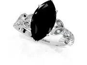 Leaf Motif Engagement Ring Setting for Fancy Black Marquise Center with Pave Band and Prong Head in Sterling Silver