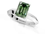 Solitaire Engagement Ring Setting for Fancy Green Emerald Cut Center with Wide Knife Ridge Band and Prong Head in White Gold