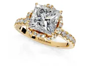 Halo Engagement Ring Setting for Princess Cut Center with Openwork Halo, Pave Band and Prong Head in Yellow Gold