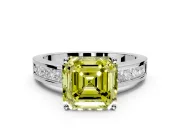 Solitaire Engagement Ring Setting for Fancy Yellow Asscher Cut Center with Princess Cut Channel Band and Prong Head in Sterling Silver