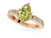 Solitaire Engagement Ring Setting for Fancy Yellow Pear-Shaped Center with Milgrain-Edged Pave Band and Prong Head in Rose Gold