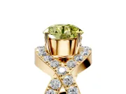 Halo Engagement Ring Setting for Fancy Yellow Round Cut Center with Pave Infinity Twist Band and Prong Head in Yellow Gold