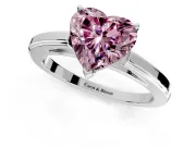 Solitaire Engagement Ring Setting for Fancy Pink Heart-Shaped Center with Flat-Sided Plain Band and Prong Head in Platinum