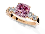 5 Stone Engagement Ring Setting for Fancy Pink Cushion Cut Center with Plain Band and Prong Head in Rose Gold