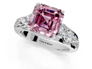Solitaire Engagement Ring Setting for Fancy Pink Asscher Cut Center with Graduated Shared Prongs and Prong Head in Platinum