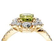 Floral Halo Engagement Ring Setting for Fancy Yellow Emerald Cut Center with Pave Accents and Prong Head in Yellow Gold