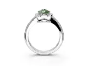 Milgrain Halo Engagement Ring Setting for Fancy Green Pear-Shaped Center with Three-Sided Pave Band and Prong Head in Platinum