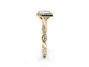 Halo Engagement Ring Setting for Princess Cut Center with Pave and Plain Twist Band and Prong Head in Yellow Gold