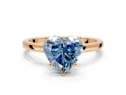 Hidden Halo Engagement Ring Setting for Fancy Blue Heart-Shaped Center with Plain Band and Tall Prong Head in Rose Gold