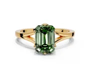 Solitaire Engagement Ring Setting for Fancy Green Emerald Cut Center with Plain Split Shank and Prong Head in Yellow Gold