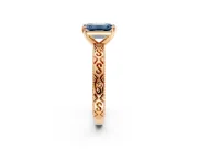 Solitaire Engagement Ring Setting for Fancy Blue Emerald Cut Center with Scrollwork Band and Prong Head in Rose Gold