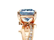 Solitaire Engagement Ring Setting for Fancy Blue Princess Cut Center with Pave and Plain Crossover Band and Prong Head in Rose Gold