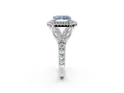 Double Halo Engagement Ring Setting for Fancy Blue Radiant Cut Center with Narrow Pave Split Shank and Prong Head in Platinum