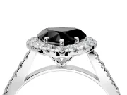 Halo Engagement Ring Setting for Fancy Black Heart-Shaped Center with Narrowing Pave Band and Prong Head in White Gold