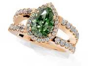 Halo Engagement Ring Setting for Fancy Green Pear-Shaped Center with Wide-Open Pave Split Shank and Prong Head in Rose Gold