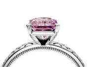 Solitaire Engagement Ring Setting for Fancy Pink Radiant Cut Center with Milgrain X Pattern Band and Prong Head in White Gold