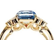 Cluster Engagement Ring Setting for Fancy Blue Asscher Cut Center with Bezel Accent Clusters and Prong Head in Yellow Gold