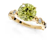 Solitaire Engagement Ring Setting for Fancy Yellow Round Cut Center with Beaded Bezel Station Band and Prong Head in Yellow Gold